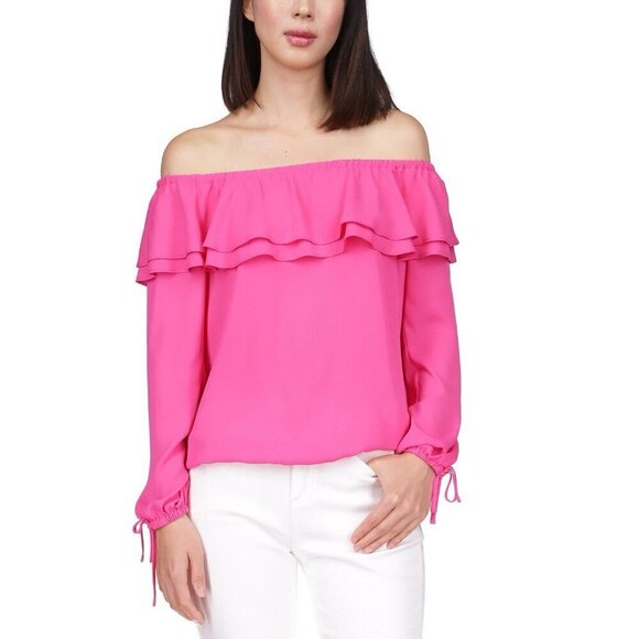 MICHAEL Michael Kors Women’s Pink Ruffled Off-The-Shoulder Top - Picture 1 of 9
